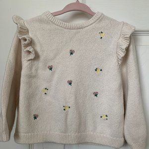 Flower Embroidered Cream Sweater